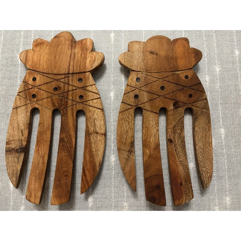 Vintage Wooden Hand Carved Salad Servings Forks Claws Tiki Hawaii Philippines
